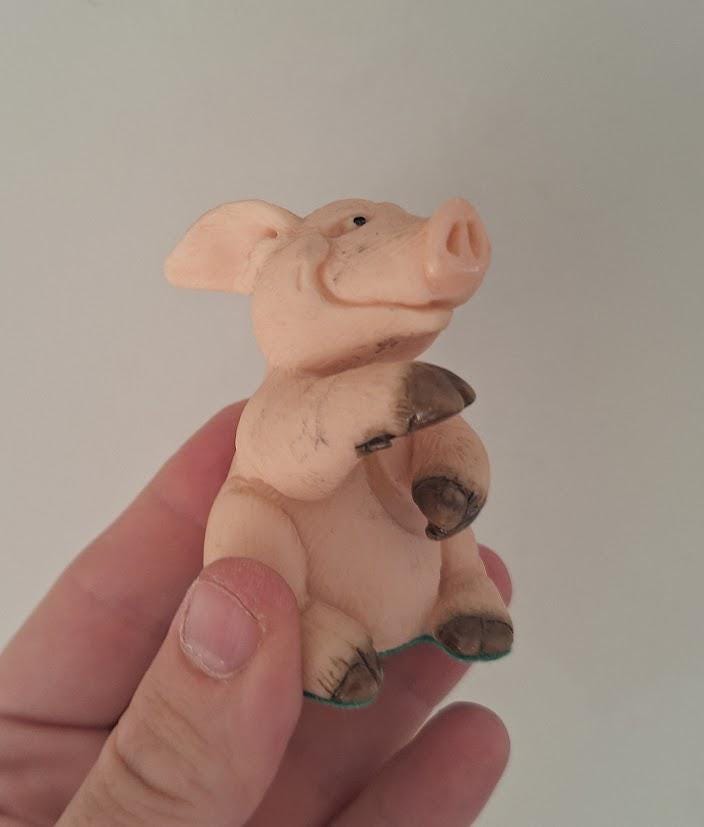 Vintage Piggin Good Luck Figurine 1994 David Corbridge Handmade Resin Pig Lucky Gift Ornament Collectable No Box