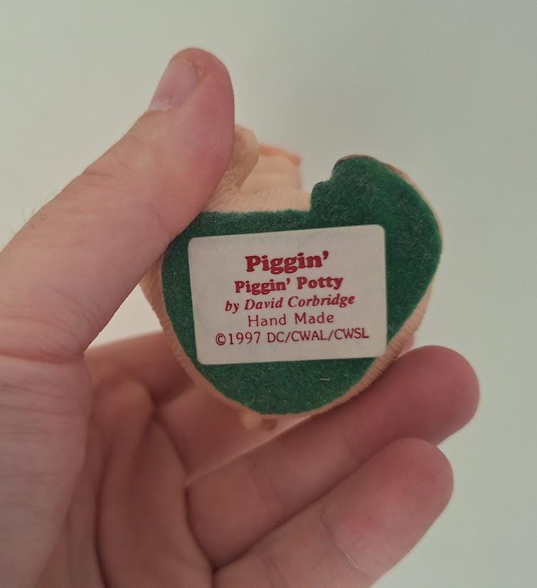 Vintage Piggin Potty Figurine 1997 David Corbridge Handmade Resin Pig Wearing Pink Potty Hat Collectable Ornament No Box