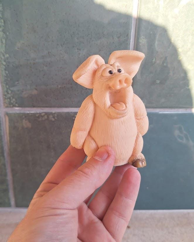 Vintage Piggin Shut It Figurine 1997 David Corbridge Handmade Resin Pig Ornament Funny Open Mouth Collectable No Box