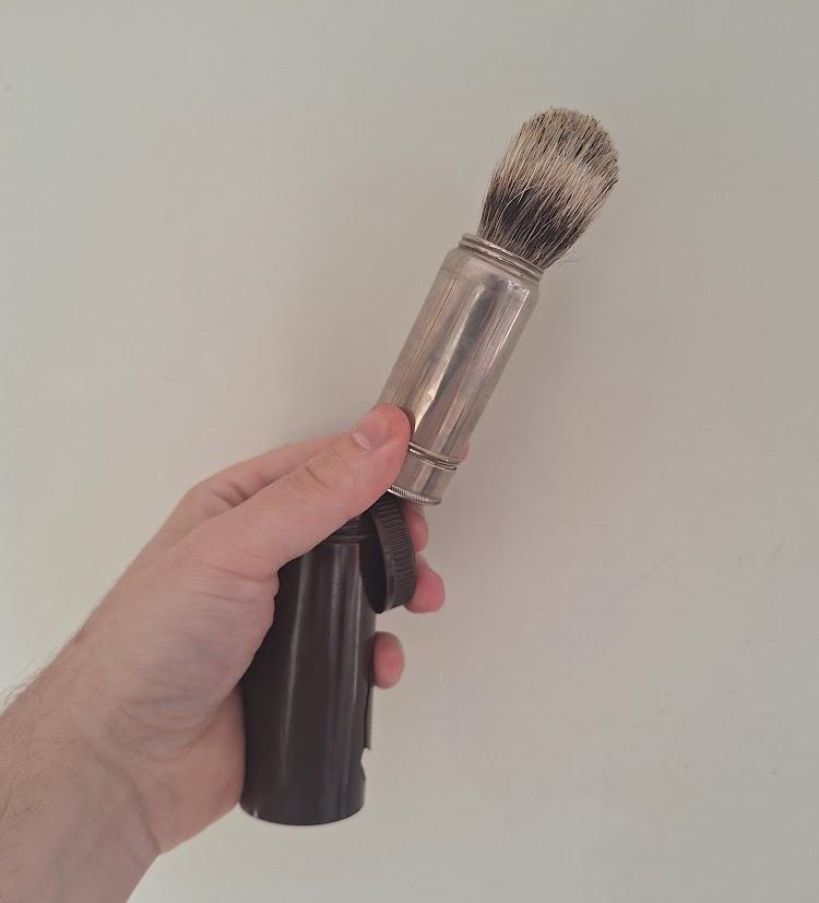 Vintage 1950s 1960s Gentleman's Travel Grooming Set Brown Zip Case Shaving Brush Comb Clothes Brush Toiletry Vanity Kit