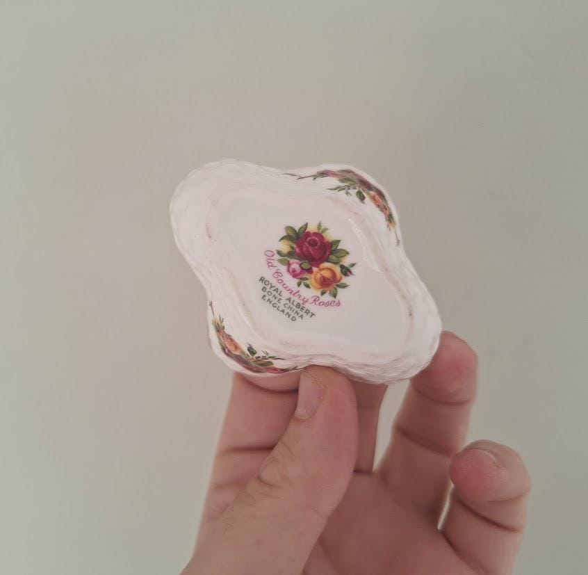 Vintage Royal Albert Old Country Roses Miniature Ornamental Basket, Twisted Handle English Bone China Gold Trim Floral Trinket Dish