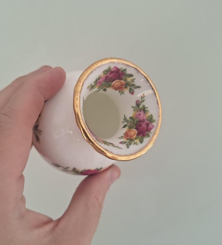 Vintage Royal Albert Old Country Roses Small Bud Vase, English Bone China Miniature Floral Vase, Gold Trim, Made in England