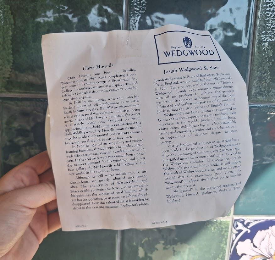 Wedgwood Early Morning Milk Collector Plate 1991, Chris Howells Country Days Bone China Rural Cottage Wall Plate with Original Paperwork