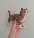 Vintage Coopercraft Brown Tabby Cat Figurine, 1970s Made in England Ceramic Walking Cat Ornament, Green Eyes, Cat Lover Gift