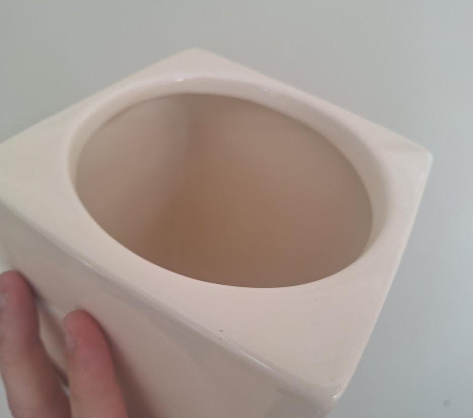 Pair of Cream Ceramic Kitchen Canisters with Terracotta Brown Lids, Square Storage Jars, Minimalist Retro Pantry Decor