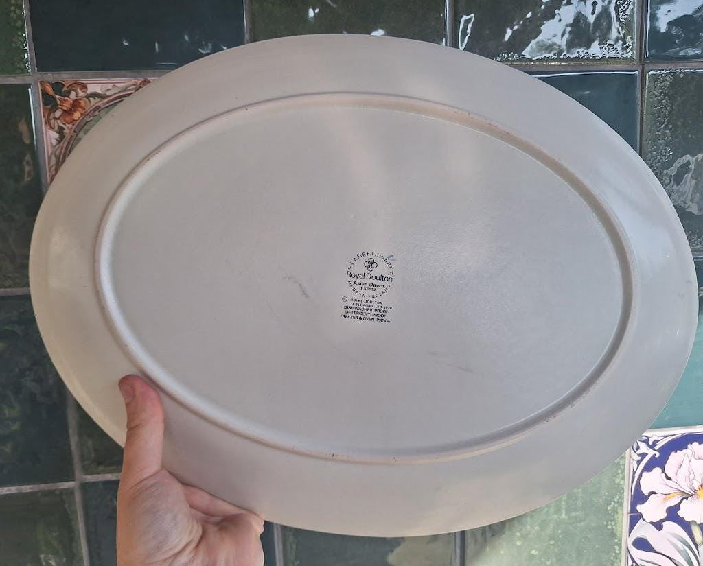 Royal Doulton Asian Dawn Large Oval Serving Platter LS1032, Lambethware Blue & White Vintage Serving Plate Made in England