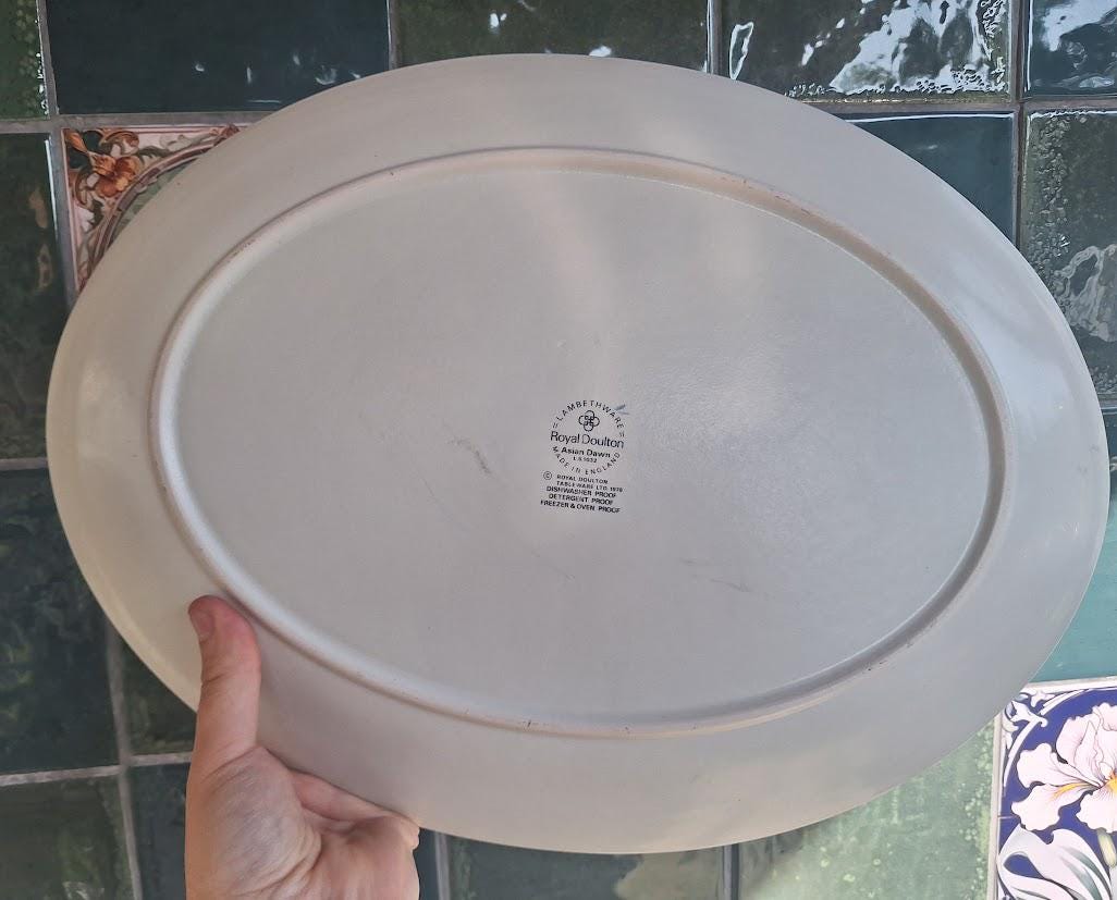 Royal Doulton Asian Dawn Large Oval Serving Platter LS1032, Lambethware Blue & White Vintage Serving Plate Made in England