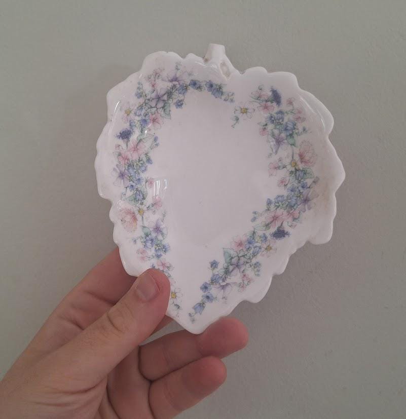 Vintage Wedgwood Angela Leaf Shaped Trinket Dish, 1980s English Bone China Floral Pin Tray, Pastel Cottagecore Jewellery Dish