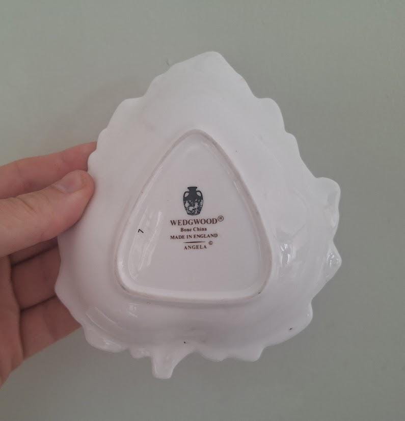 Vintage Wedgwood Angela Leaf Shaped Trinket Dish, 1980s English Bone China Floral Pin Tray, Pastel Cottagecore Jewellery Dish
