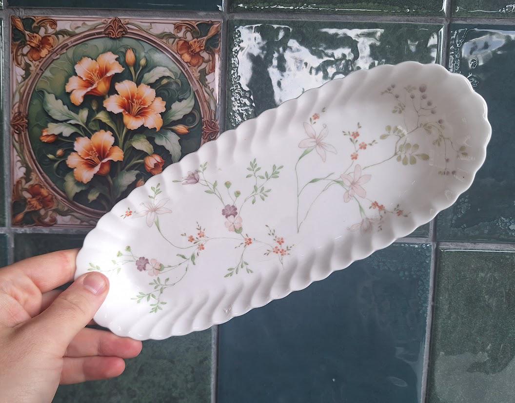 Vintage Wedgwood Campion Serving Tray, English Bone China Floral Sandwich Plate, Pastel Wildflower Oblong Dish 19841993