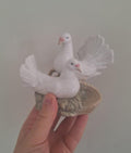 Vintage Miguel Requena Pair of White Doves Figurine, Spanish Porcelain Love Birds on Nest, Valencia Wedding Ornament