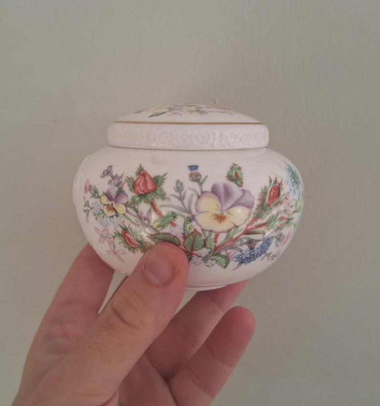 Vintage Aynsley Wild Tudor Lidded Trinket Box, Fine Bone China Floral Potpourri Jar, English China Jewellery Box, Cottagecore Decor