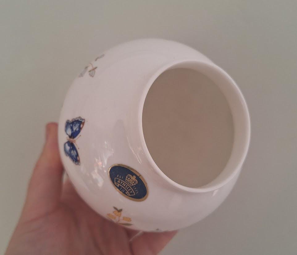 Vintage Aynsley Cottage Garden Ginger Jar Urn with Lid Fine Bone China Made in England Floral Butterflies Decorative Pot