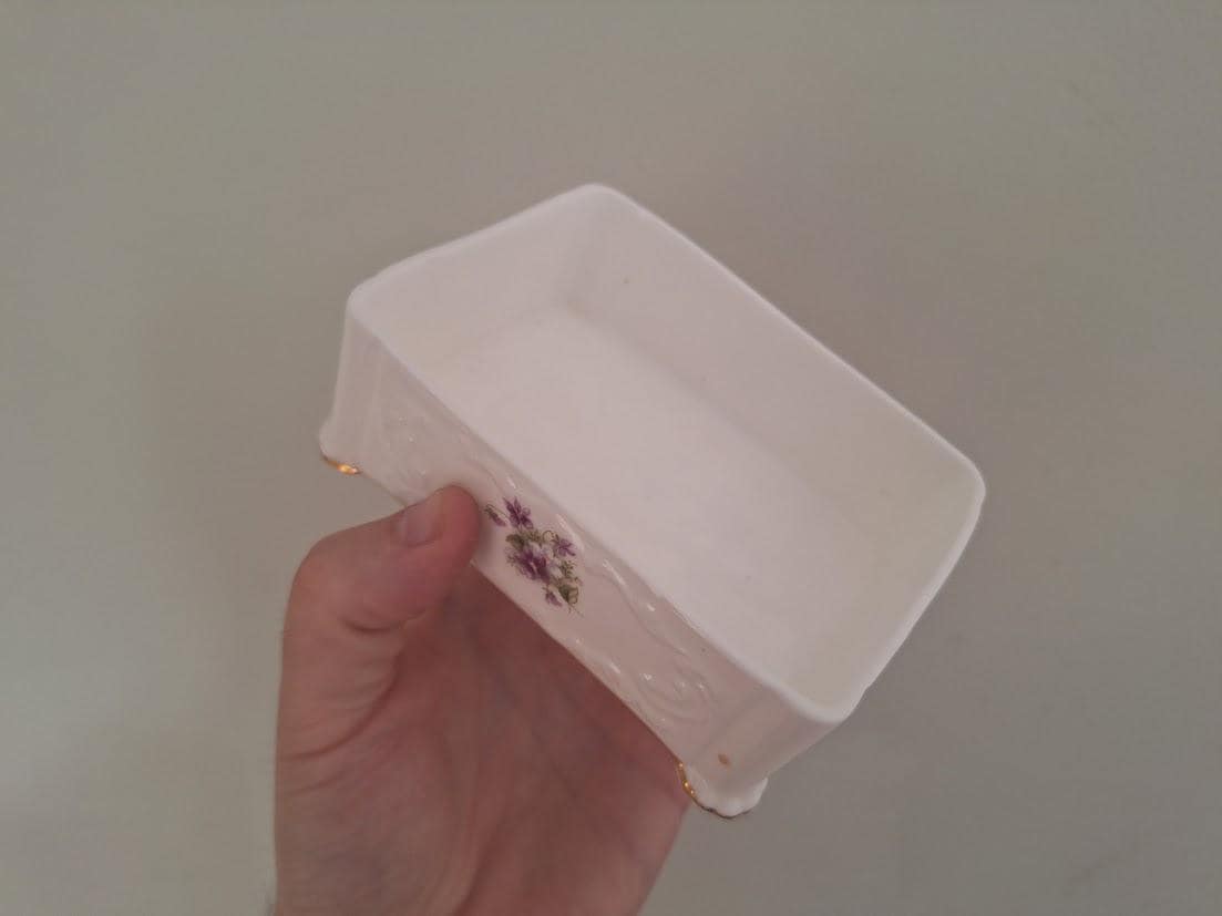 Royal Albert Sweet Violets Rectangular Trinket Box Bone China England Jewellery Box Lidded Vanity Box Floral