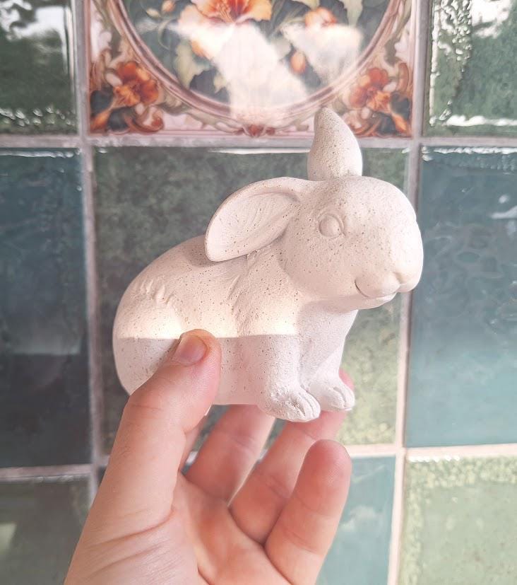 Set of 3 White Rabbit Ornaments Stone Effect Bunny Figurines Rustic Easter Spring Garden Cottage Decor