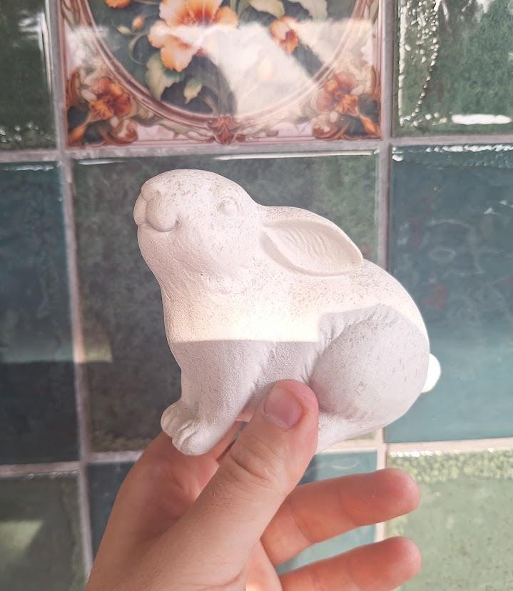 Set of 3 White Rabbit Ornaments Stone Effect Bunny Figurines Rustic Easter Spring Garden Cottage Decor