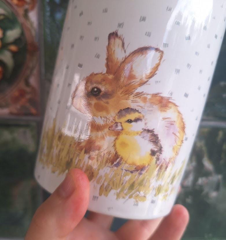 Nutmeg Home Rabbit and Duckling Stoneware Storage Jar with Lid Easter Bunny Kitchen Canister Spring Cottage Decor