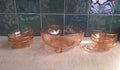Vintage Pink Depression Glass Footed Salad Bowl Set with 6 Matching Dessert Bowls Floral Enamel Gold Gilt 7 Piece Serving Set