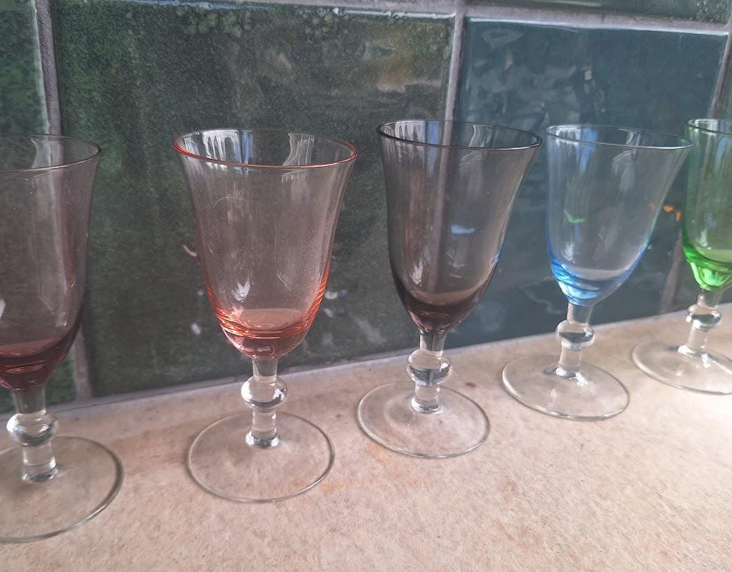 Vintage Harlequin Liqueur Glasses Set of 6 Coloured Stemmed Cordial Shot Glasses Retro 1960s 1970s Barware