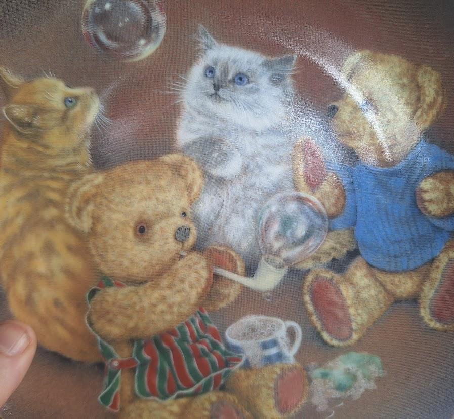 Vintage Franklin Mint Collector Plate: Bubble Buddies by Sue Willis, Teddy Bears & Cats