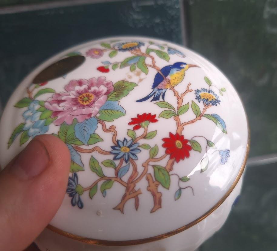 Aynsley Pembroke Trinket Box Fine Bone China Lidded Jewellery Box Bird Floral England Vintage Gift