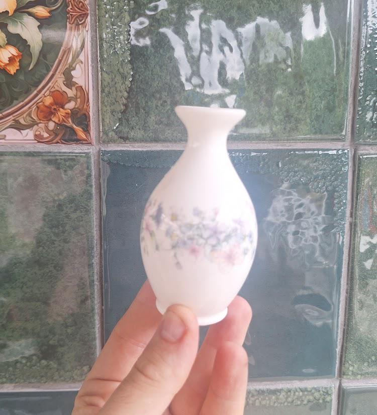 Vintage Wedgwood Angela Miniature Bud Vase English Bone China Pink Blue Floral Garland Small Posy Vase