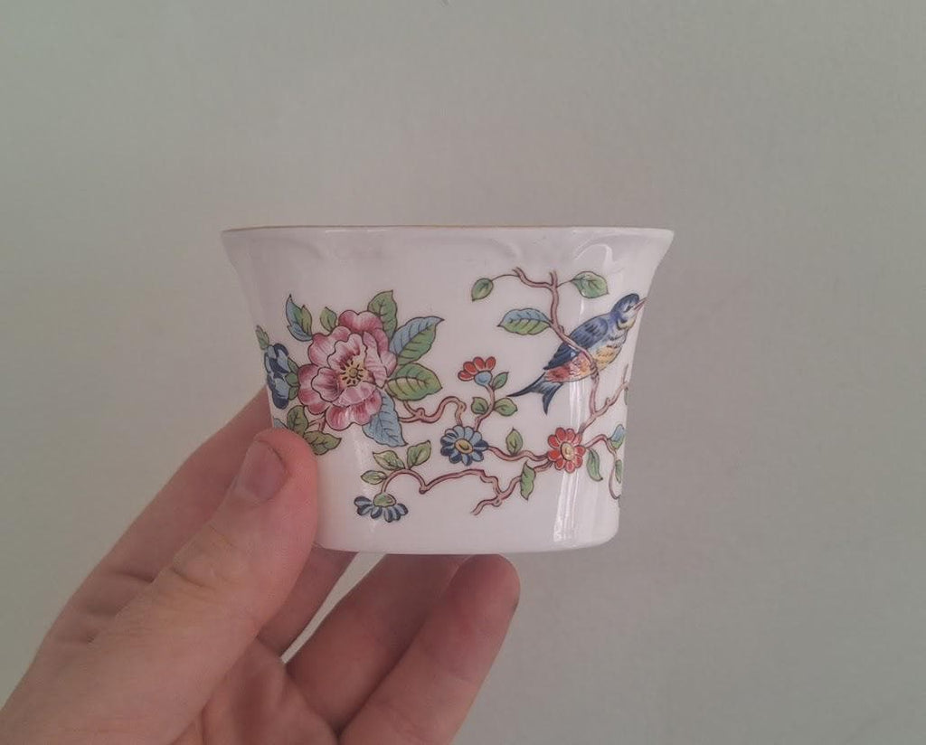 Vintage Aynsley Pembroke Cache Pot Planter Fine Bone China England Floral Bird Plant Pot