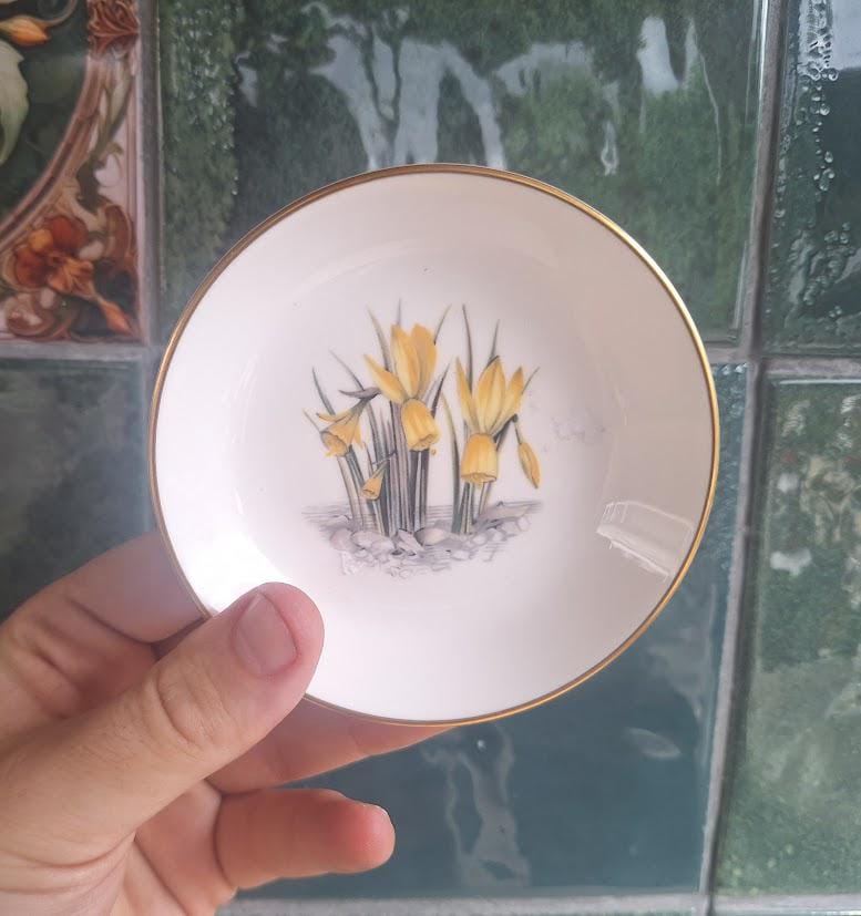 Vintage Royal Worcester Yellow Daffodil Pin Dish Fine Bone China England Floral Trinket Dish Gift