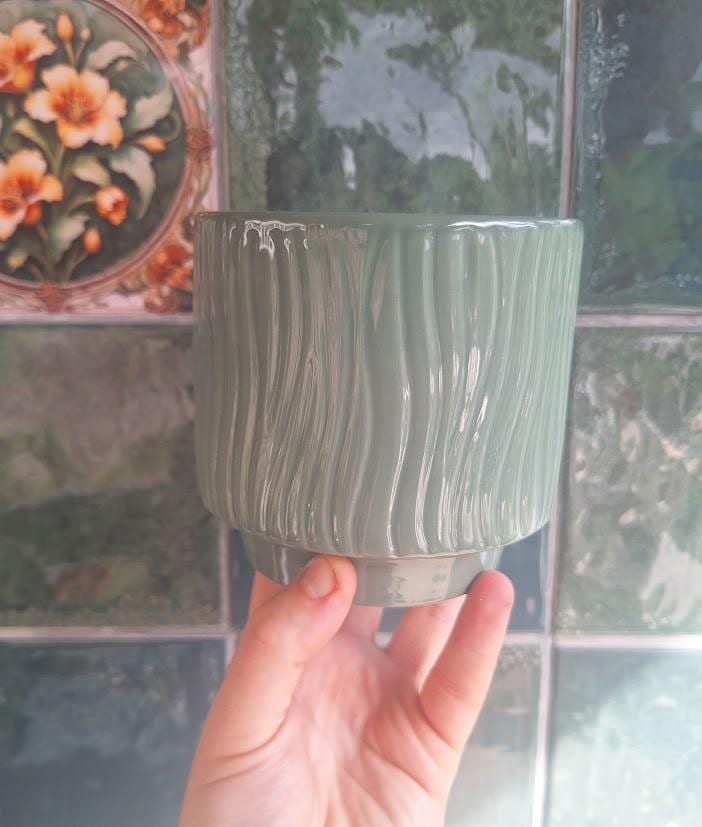 Set of 3 Vintage Ceramic Plant Pots Green Blue Cream Indoor Planters Retro Houseplant Pots Eclectic Home Decor
