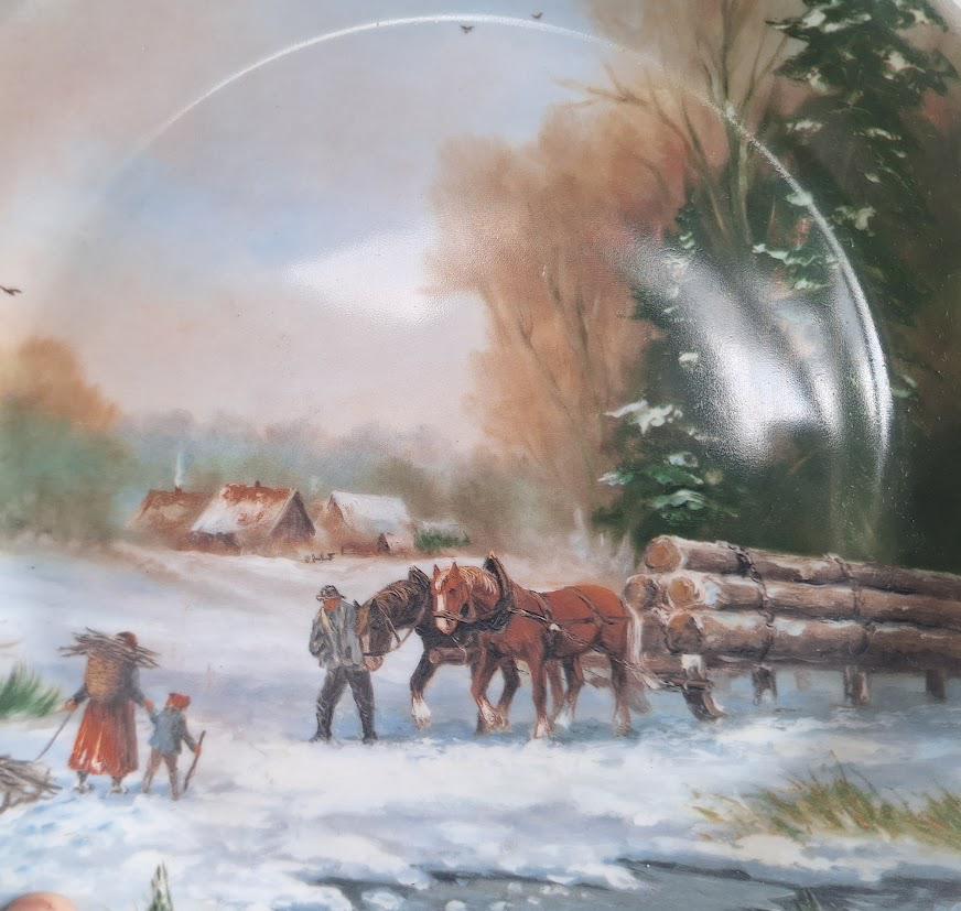 Vintage Schumann Arzberg Collector Plate: Winter Horse Logging Scene, Fine China Wall Decor