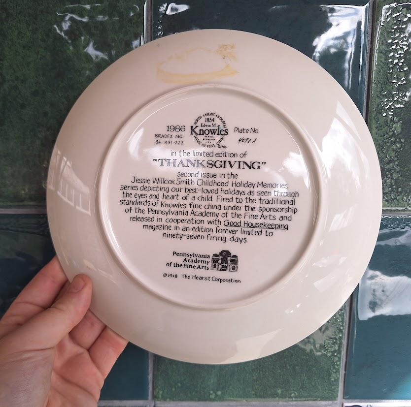 Edwin M Knowles Thanksgiving Collector Plate Jessie Willcox Smith 1986 Fine China