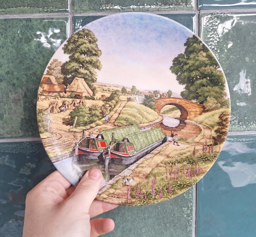 Royal Worcester Collector Plate: Jane and Lilly Canal Boat Scene (1989)