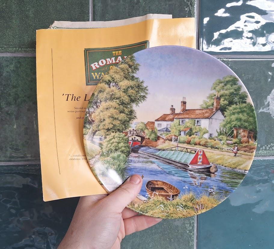 Royal Worcester Collector Plate: Lock-Keeper's Cottage Canal Scene, Romance Waterways 1989