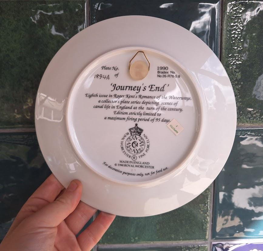 Royal Worcester Collector Plate: Journey's End Canal Boat Scene, Roger Kent (1990)