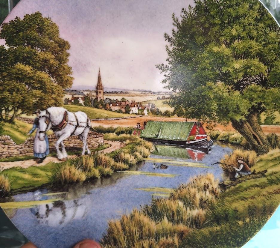 Royal Worcester Collector Plate: Along the Towpath, Romance of Waterways, Roger Kent, 1990