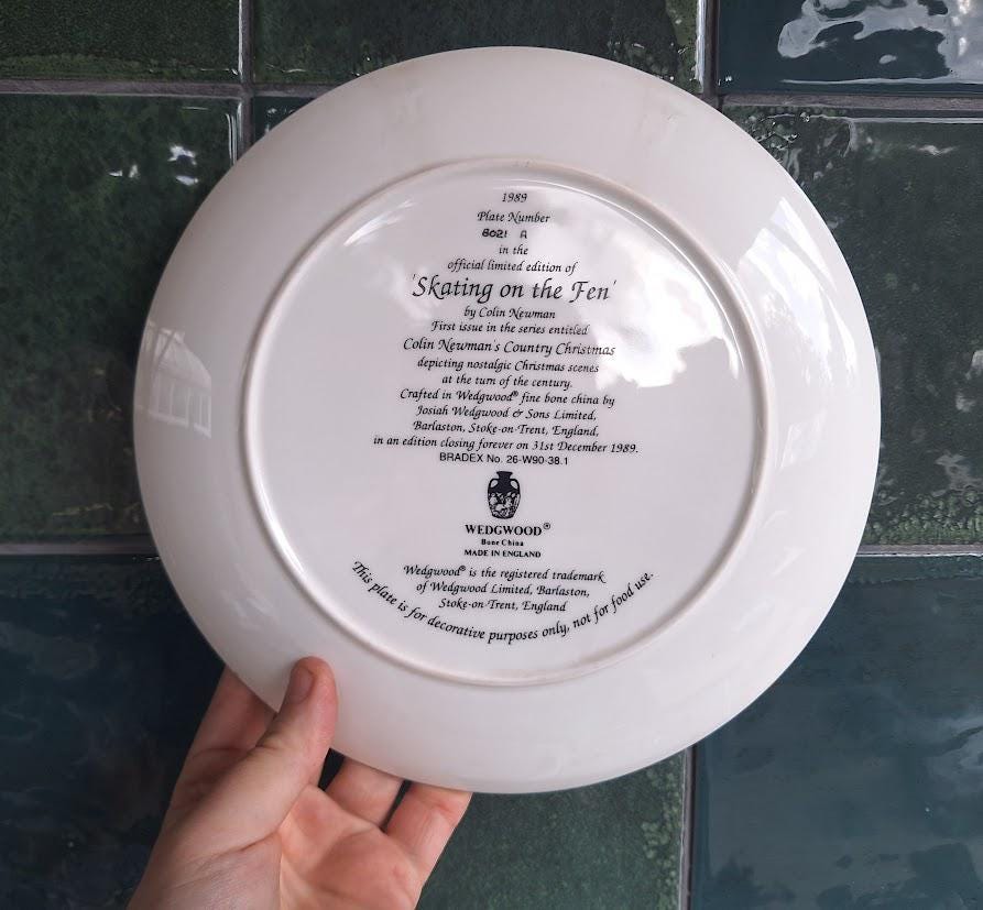 Wedgwood Skating on the Fen Plate: Colin Newman Country Christmas 1989 Bone China