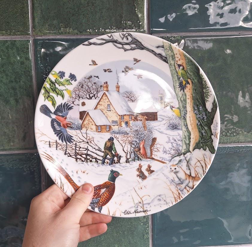 Wedgwood Collector Plate: Colin Newman Country Christmas 1991 Winter Wildlife Scene