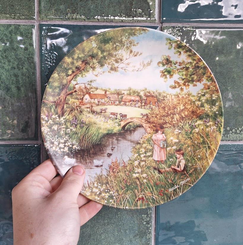 Wedgwood Collector Plate: The Village Stream, Petula Stone, Queen's Ware, 1990 (Boxed)