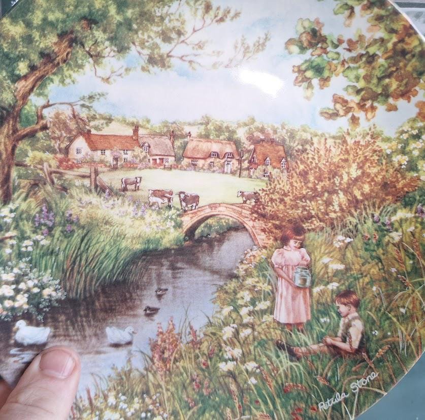 Wedgwood Collector Plate: The Village Stream, Petula Stone, Queen's Ware, 1990 (Boxed)