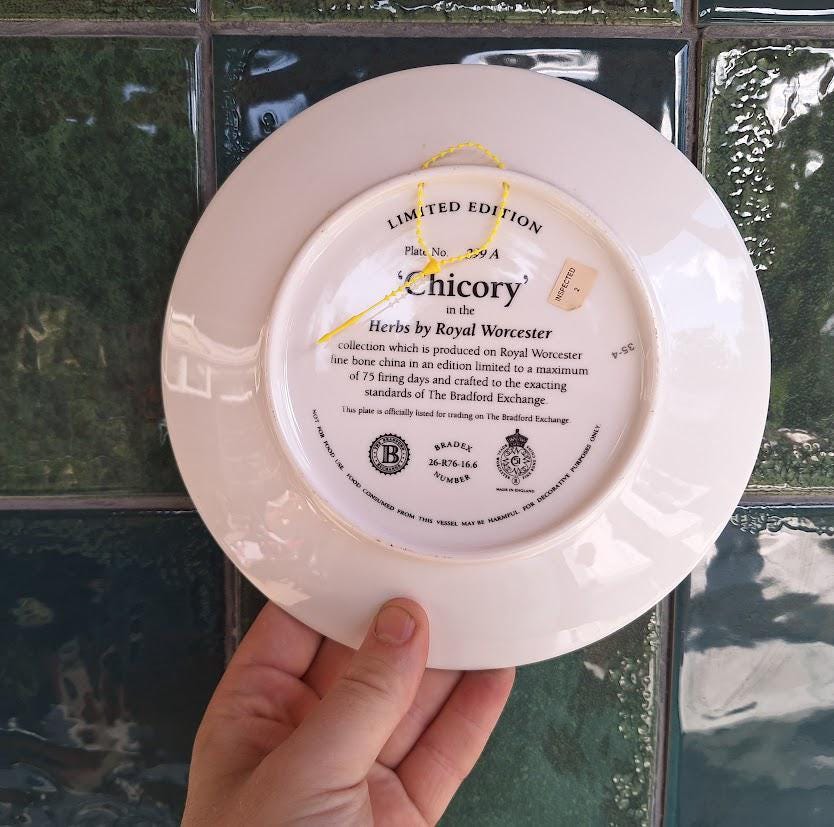 Royal Worcester Chicory Collector Plate: Botanical Butterfly Fine Bone China (Boxed w/ Certificate)