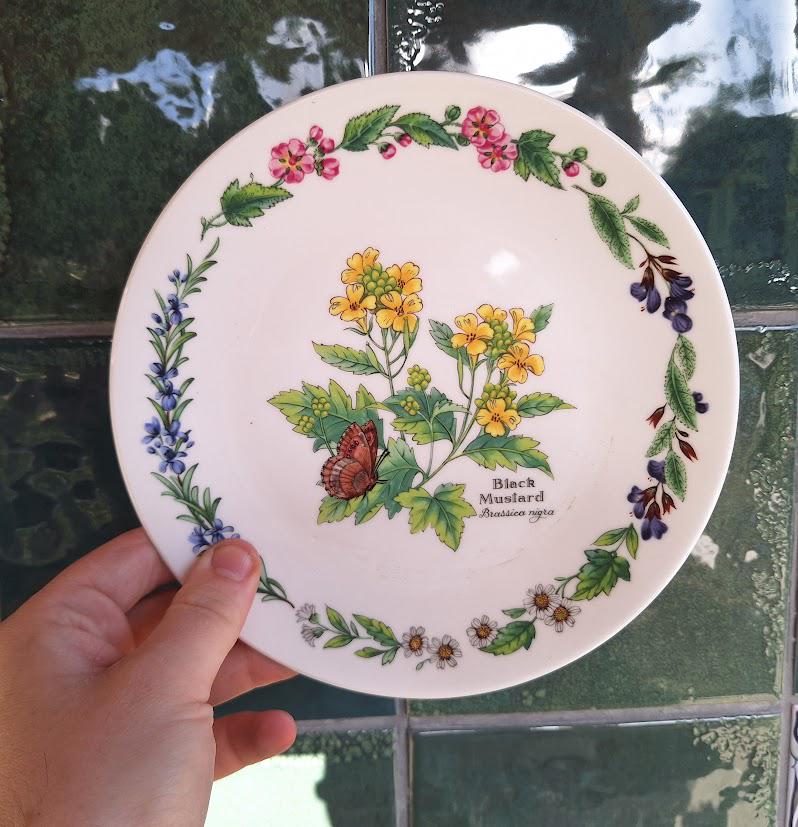 Royal Worcester Black Mustard Collector Plate, Fine Bone China Botanical Butterfly Dish (Boxed)