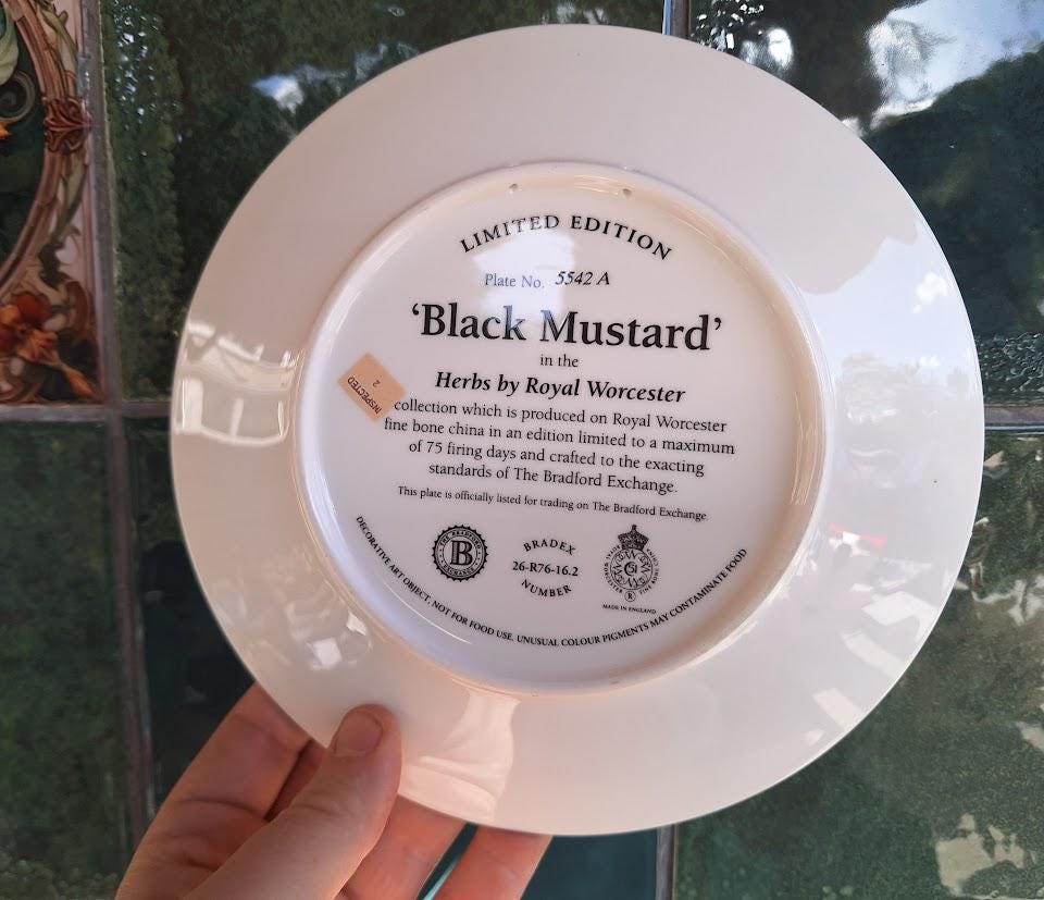 Royal Worcester Black Mustard Collector Plate, Fine Bone China Botanical Butterfly Dish (Boxed)