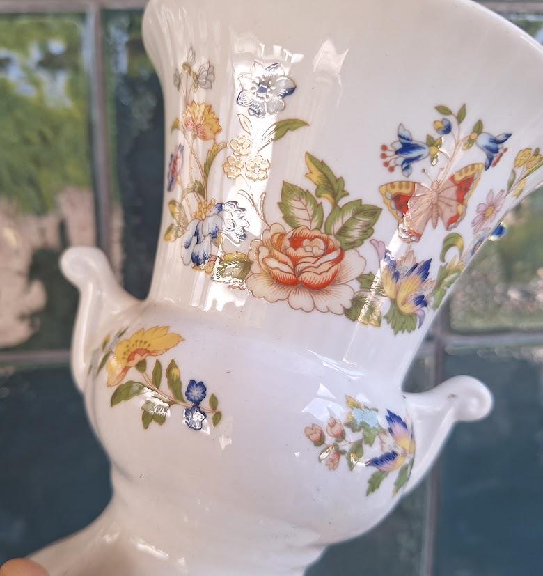 Vintage Aynsley Cottage Garden Urn Vase: Fine Bone China Floral Butterfly (5.5 Inch)
