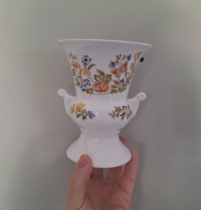 Vintage Aynsley Cottage Garden Urn Vase: Fine Bone China Floral Butterfly (5.5 Inch)
