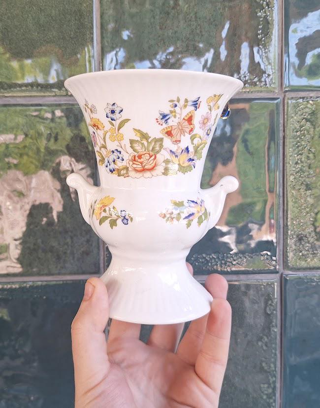 Vintage Aynsley Cottage Garden Urn Vase: Fine Bone China Floral Butterfly (5.5 Inch)