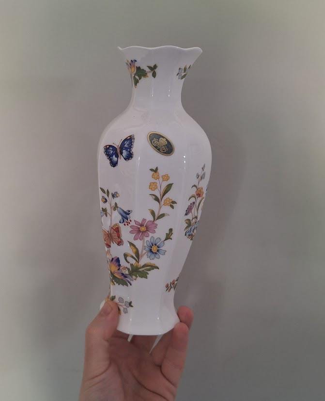 Vintage Aynsley Cottage Garden Vase, Windsor Shape, Fine Bone China, Floral Butterfly, England