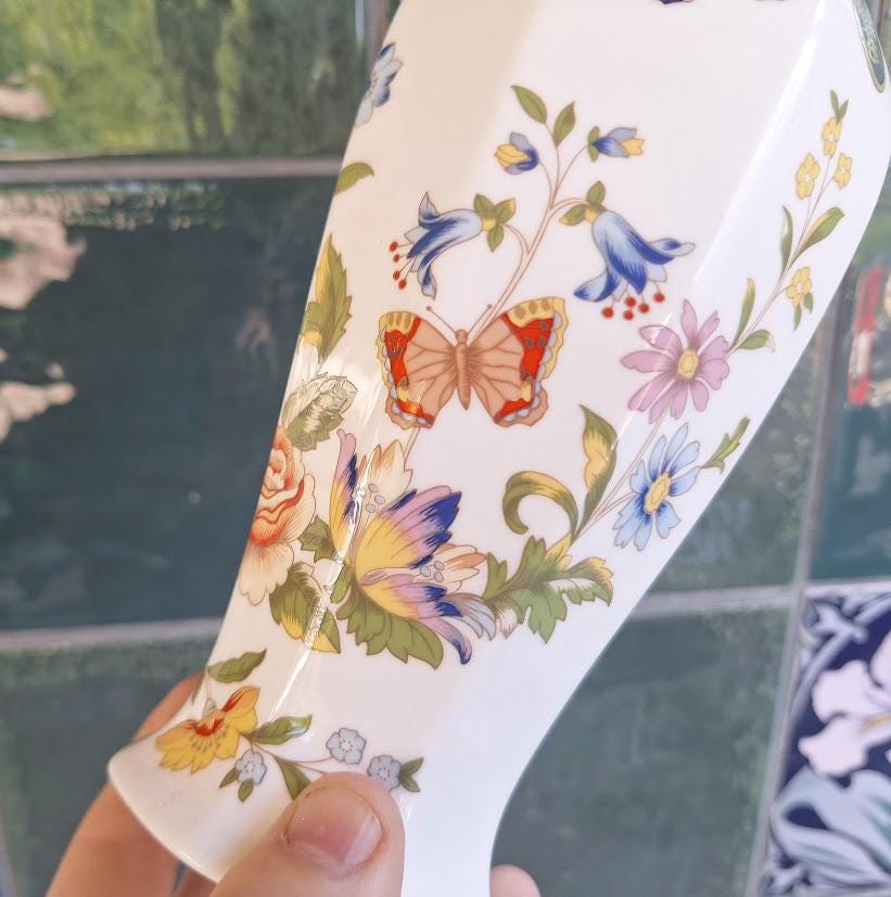 Vintage Aynsley Cottage Garden Vase, Windsor Shape, Fine Bone China, Floral Butterfly, England