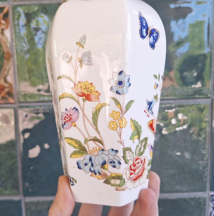 Vintage Aynsley Cottage Garden Lidded Jar  Fine Bone China Floral Butterfly Waterford