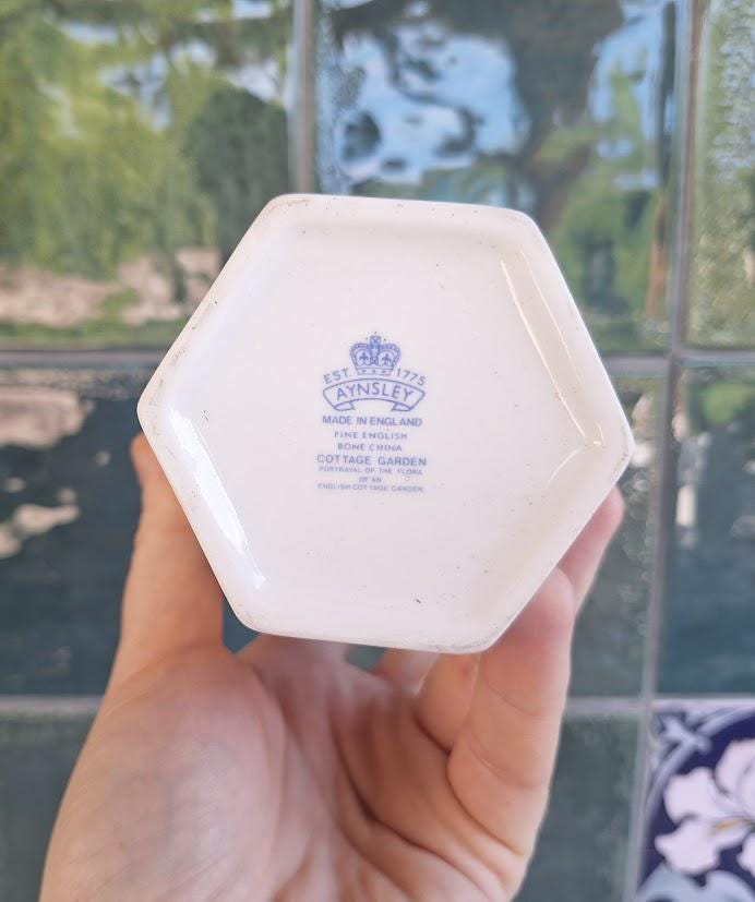Vintage Aynsley Cottage Garden Lidded Jar  Fine Bone China Floral Butterfly Waterford