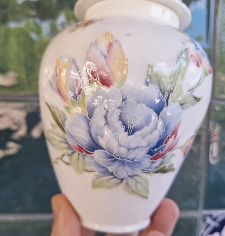 Vintage Aynsley Celeste Large Lidded Jar  Embossed Floral Butterfly Fine China